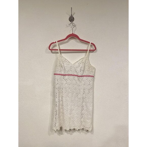 Lilly Pulitzer Dress Womens Size 12 White Lace Sleeveless Pink Trim Summer Party - Picture 1 of 6
